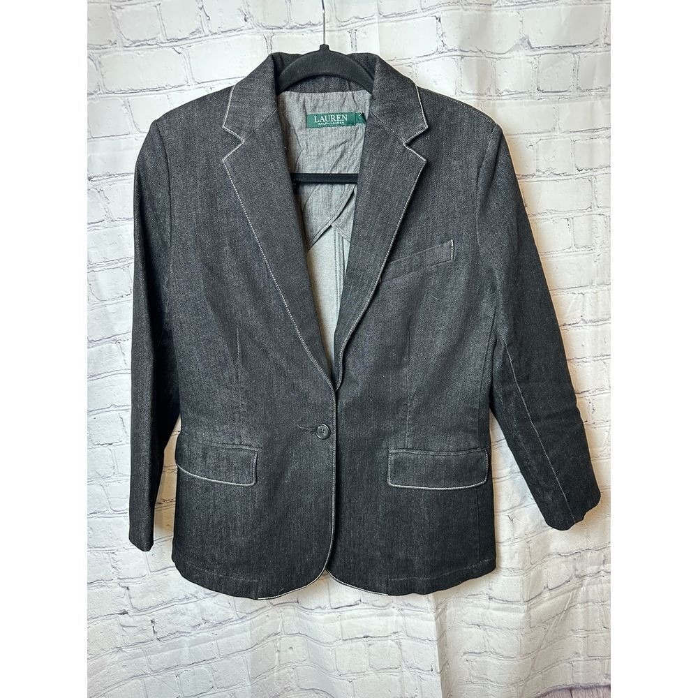 Ralph Lauren Dark Gray Denim Blazer Classic Professional Jacket